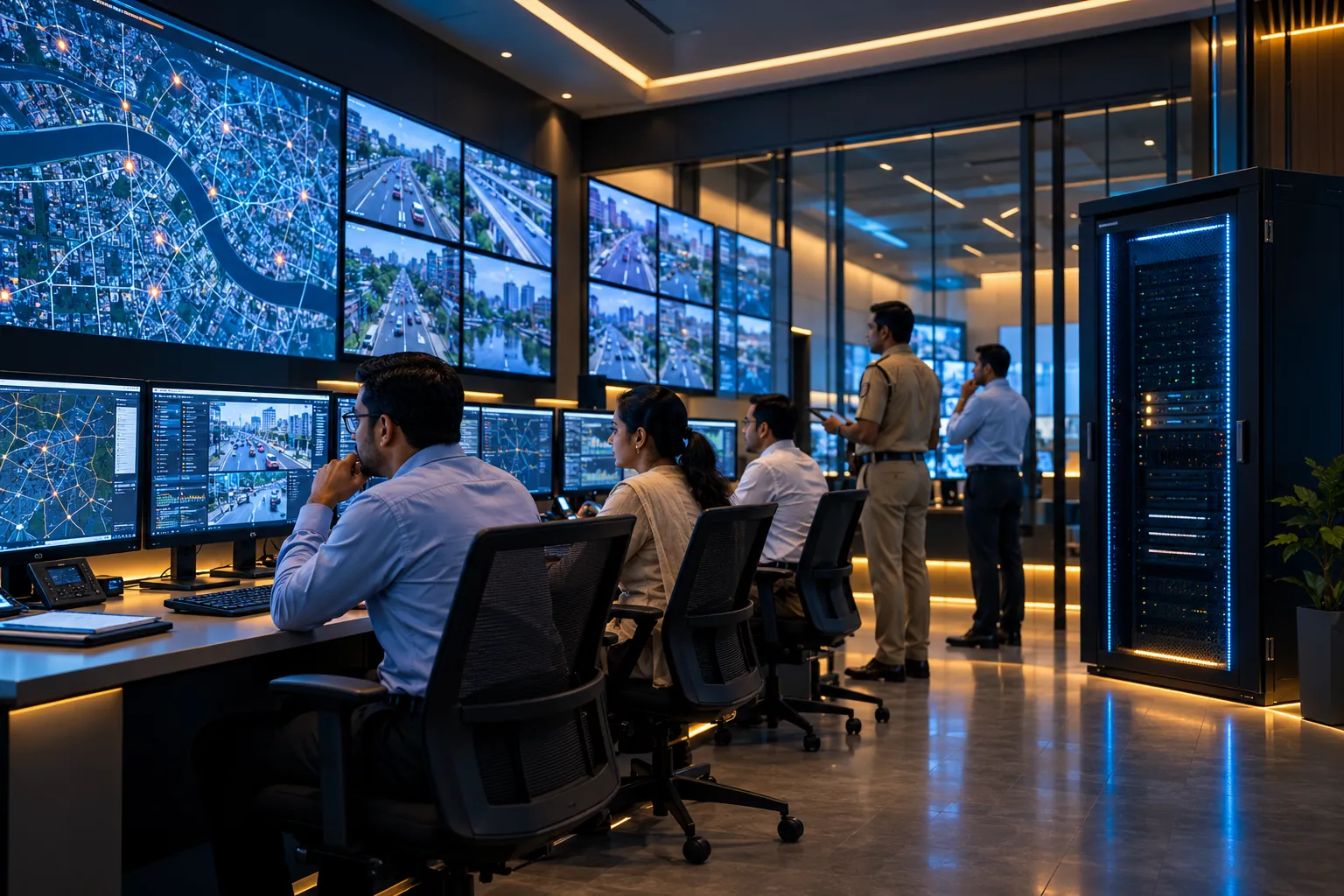 A secure government operations room with a locked micro data center cabinet